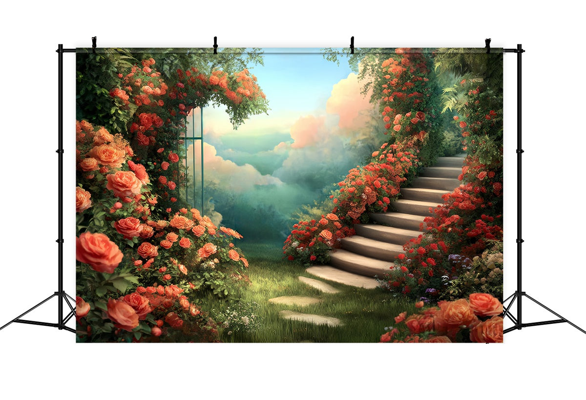 Toile de fond Photo Art Raffiné Escalier Jardin Enchanté MRR7-188
