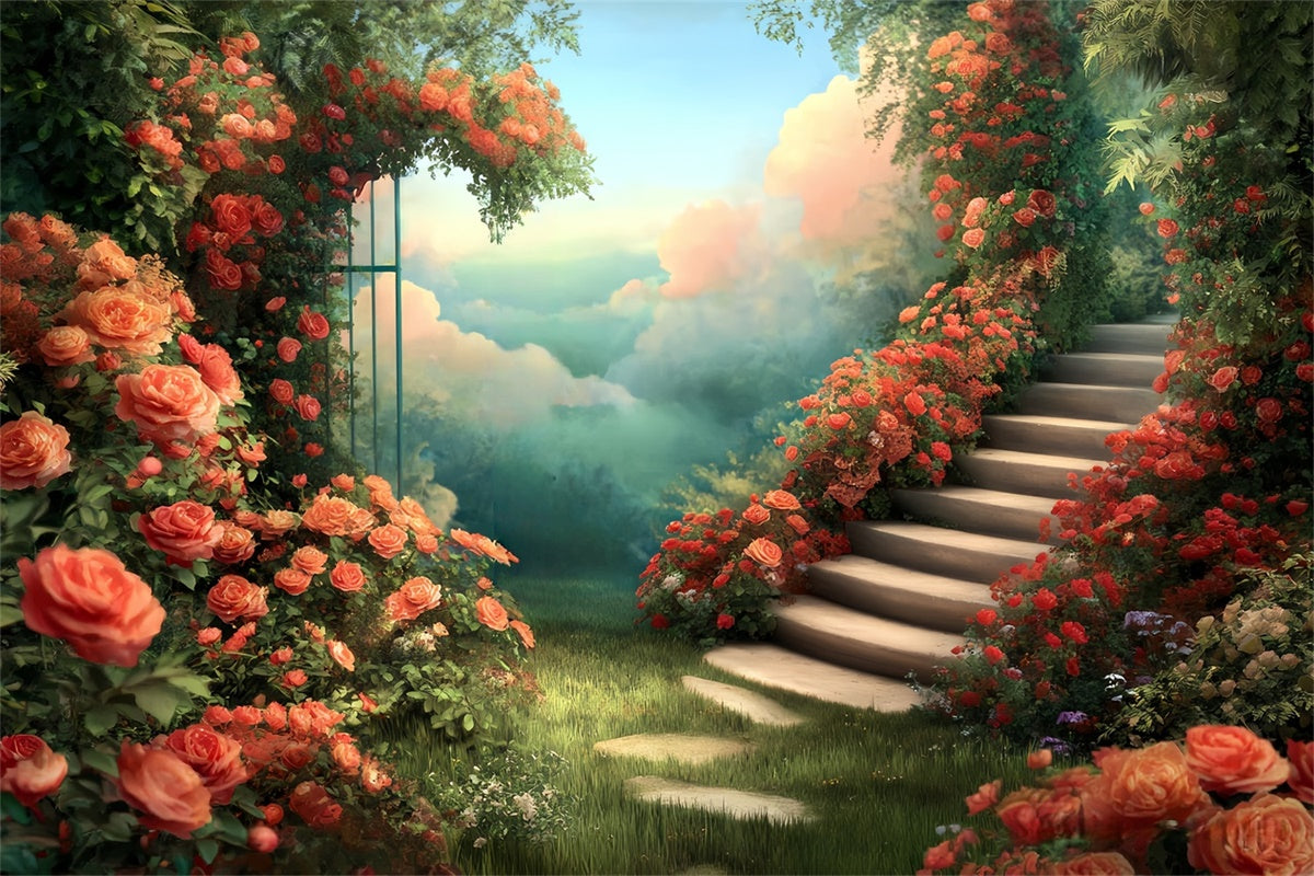 Toile de fond Photo Art Raffiné Escalier Jardin Enchanté MRR7-188