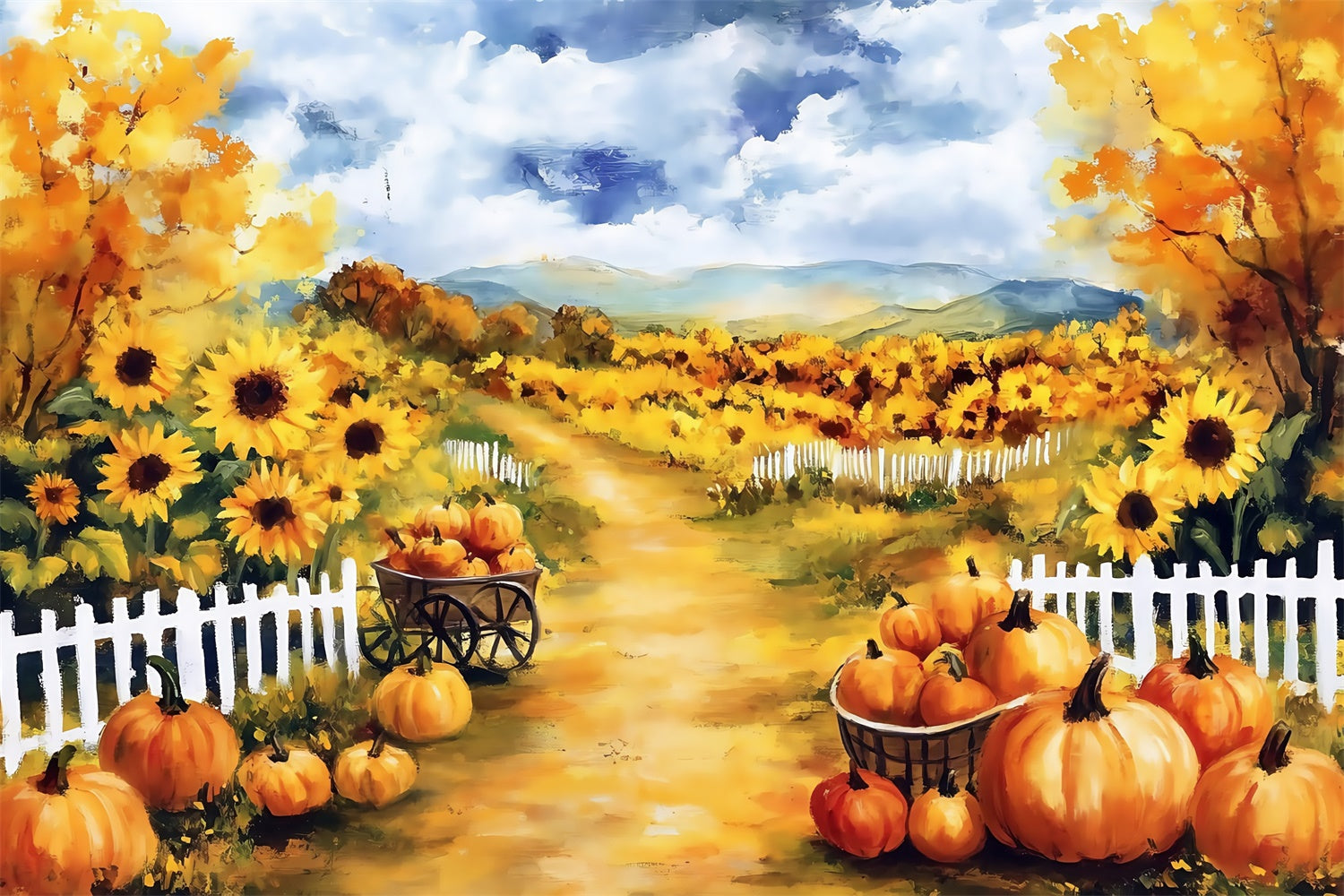 Toile de fond Peinture Tournesol Citrouille MRR7-189