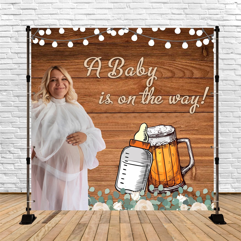 Toile de fond Baby Shower Personnalisable Idées Bière Rustique et Fleurs MRR7-19