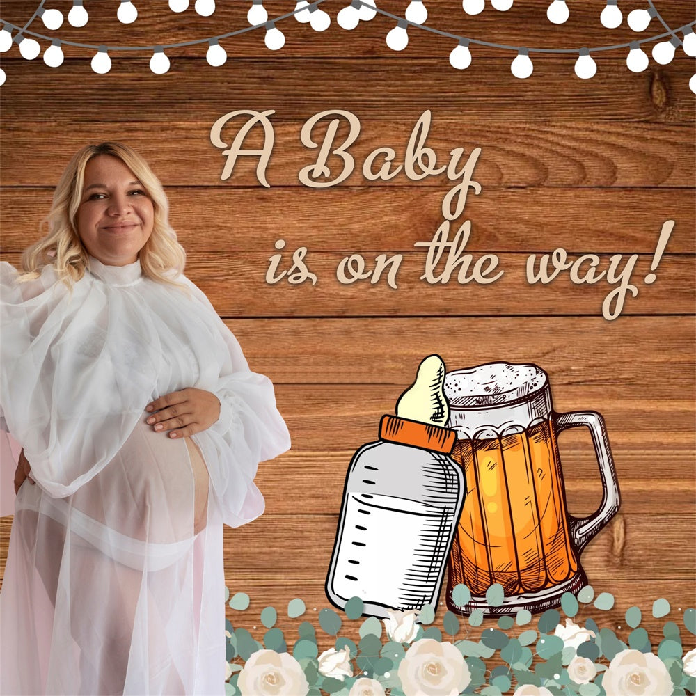 Toile de fond Baby Shower Personnalisable Idées Bière Rustique et Fleurs MRR7-19