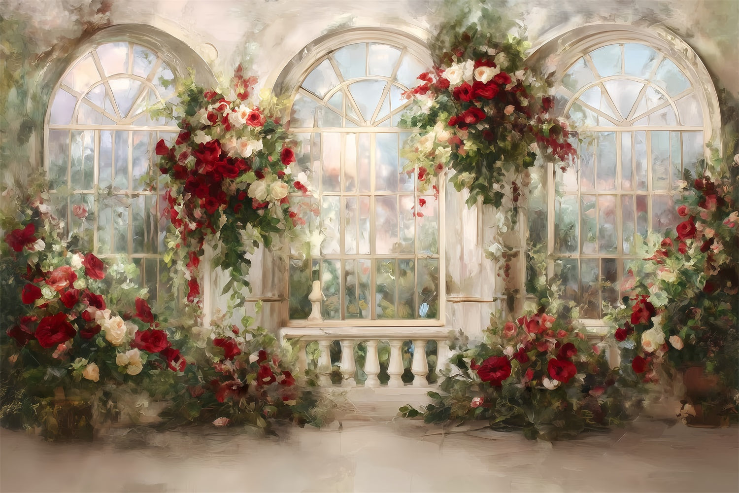Toile de fond Peinture Fenêtre de Roses MRR7-198