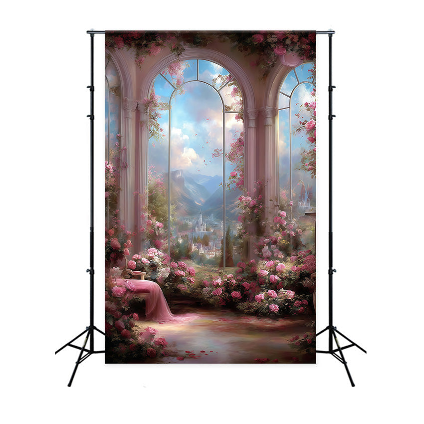 Toile de fond Artistique Château Fantaisie Rosé MRR7-203