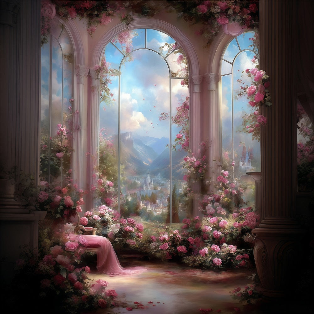 Toile de fond Artistique Château Fantaisie Rosé MRR7-203