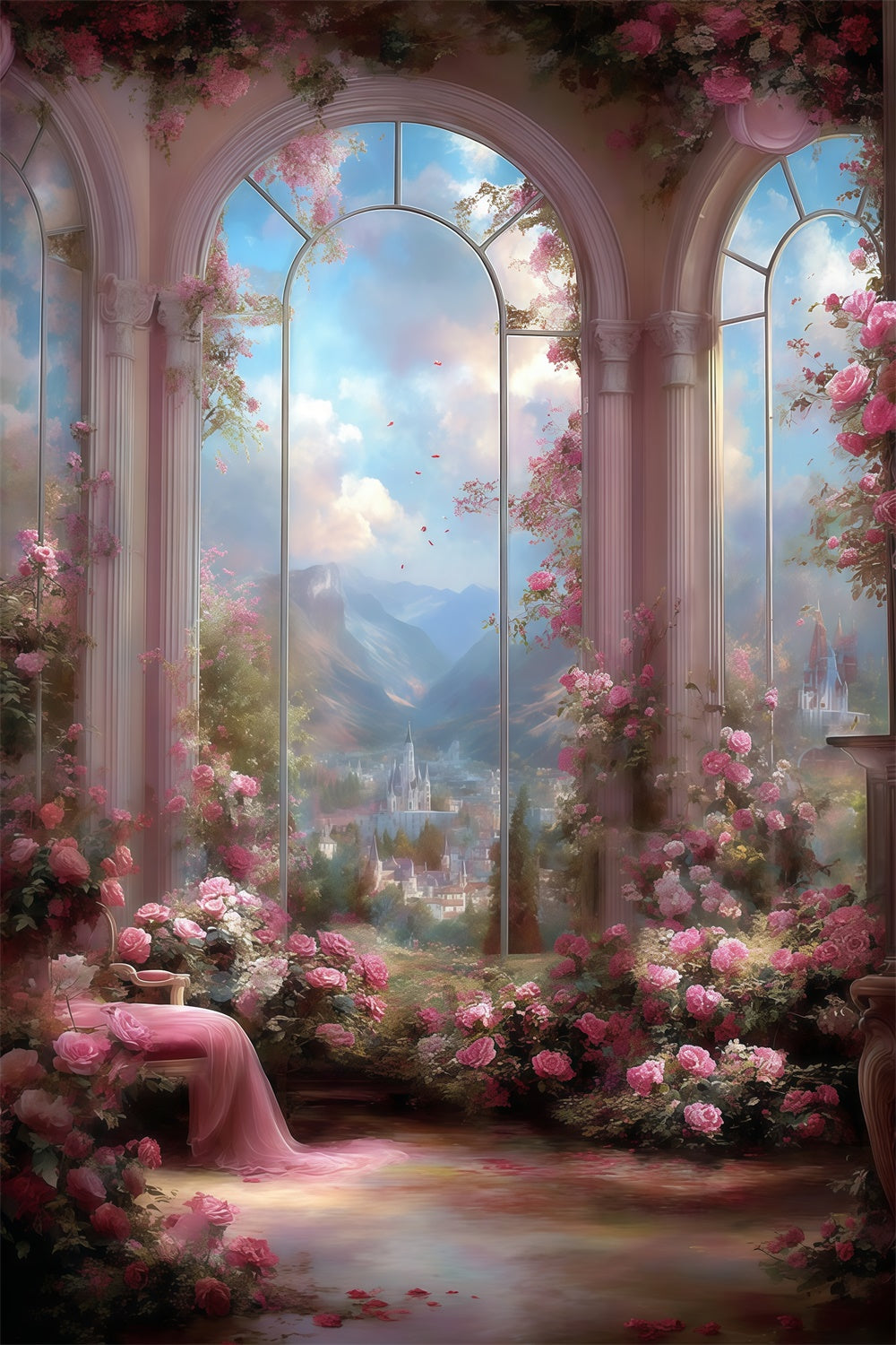 Toile de fond Artistique Château Fantaisie Rosé MRR7-203