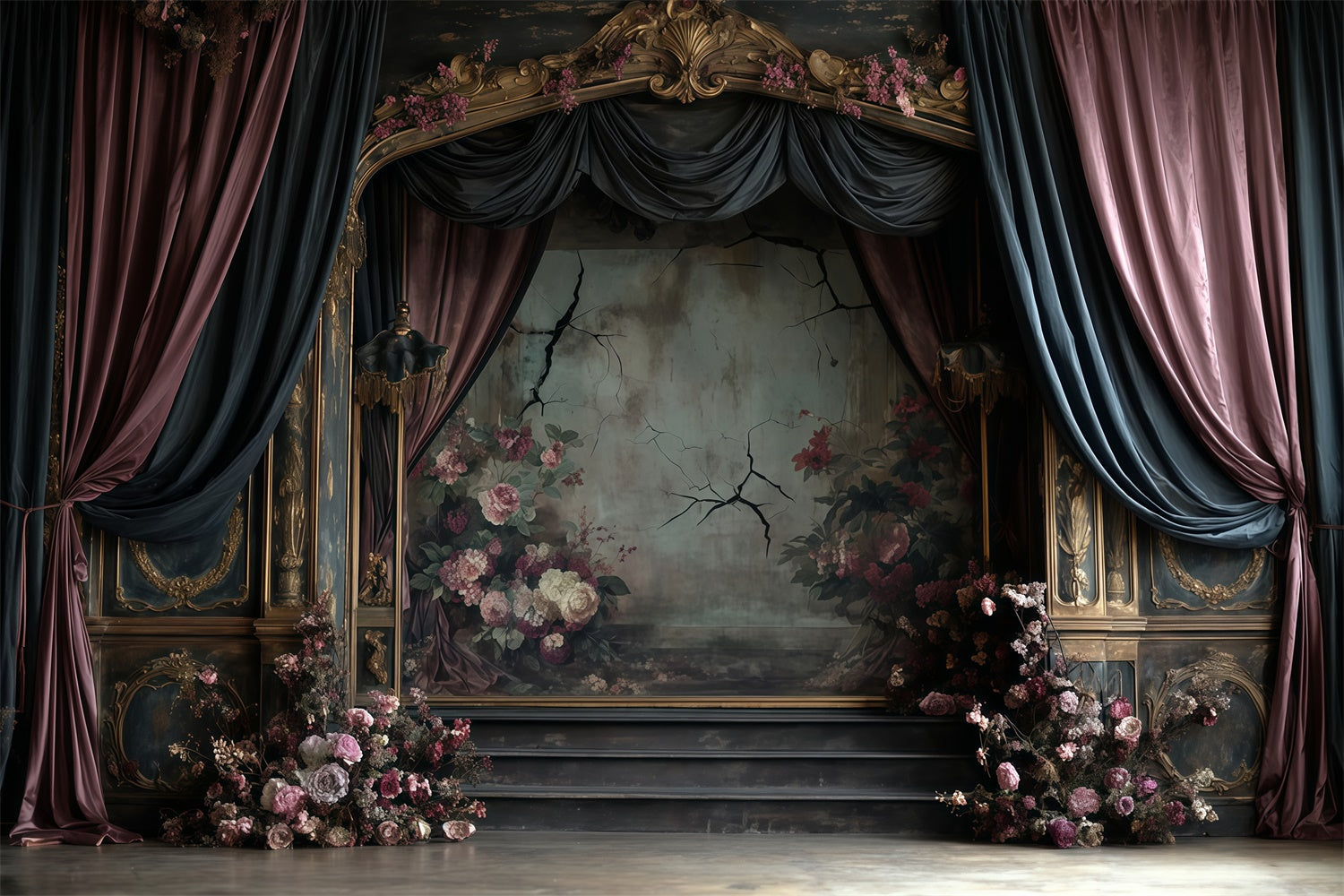 Toile de fond Vintage Décadence Royale Fleurie Baroque MRR7-211