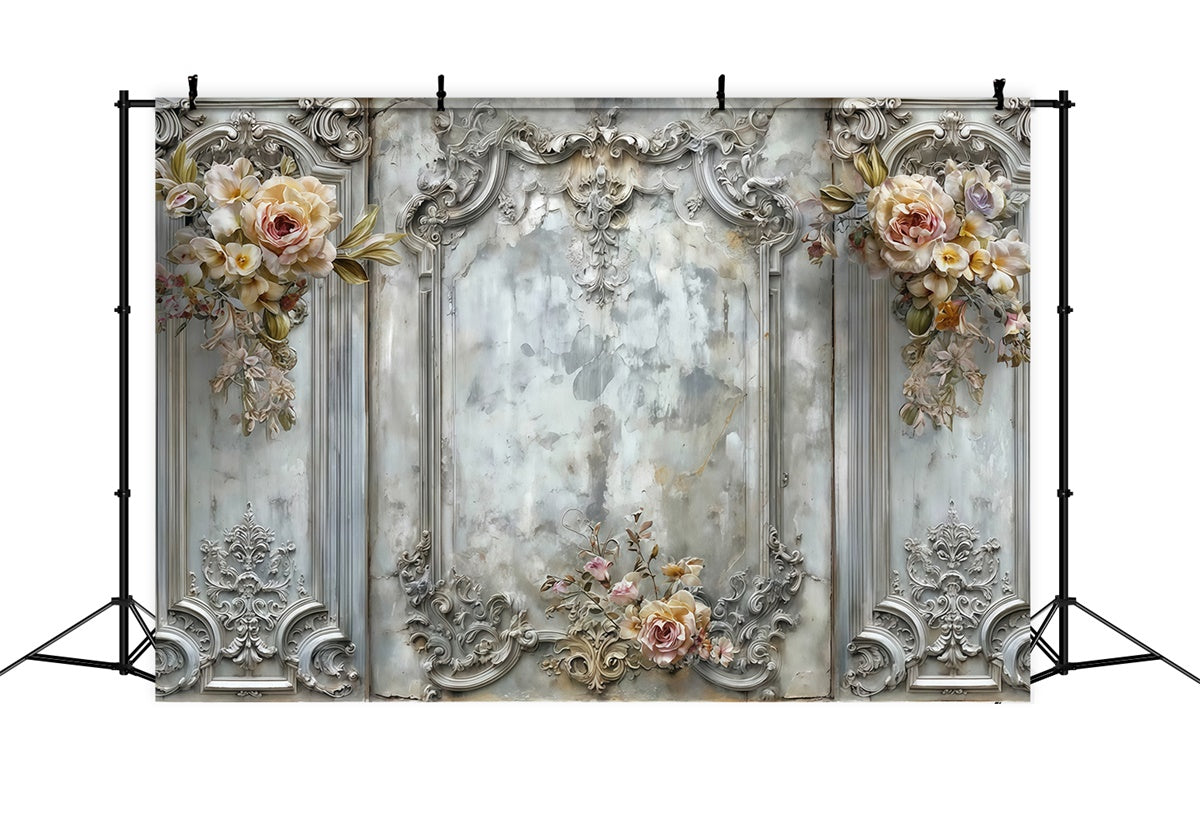 Toile de fond Vintage Mur Fleuri Fané Baroque MRR7-213