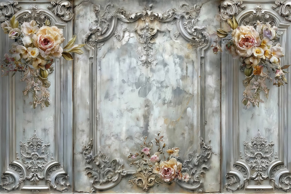 Toile de fond Vintage Mur Fleuri Fané Baroque MRR7-213
