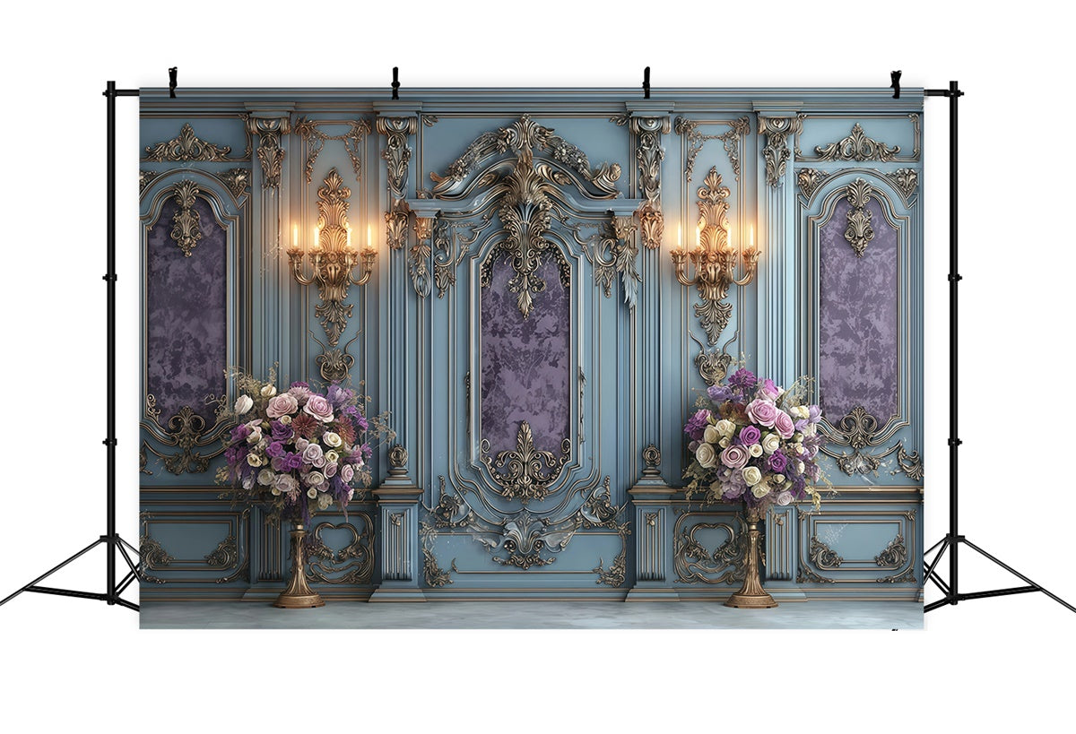 Toile de fond Vintage Mur Bleu Royal Élégance Florale MRR7-214