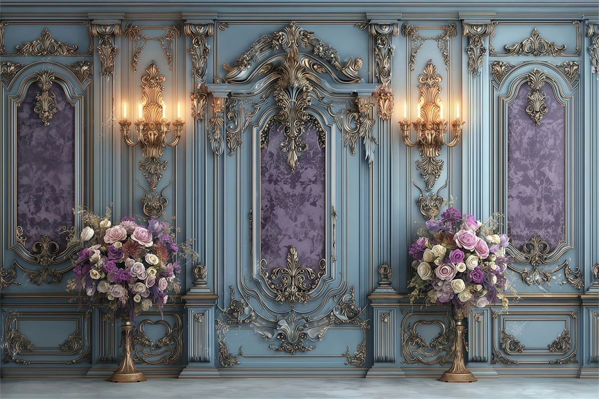 Toile de fond Vintage Mur Bleu Royal Élégance Florale MRR7-214