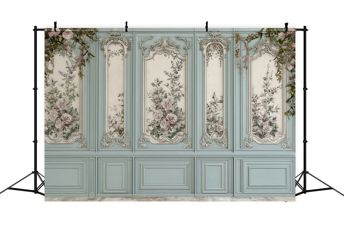 Toile de fond Vintage Mur Fleuri Bleu Baroque MRR7-219