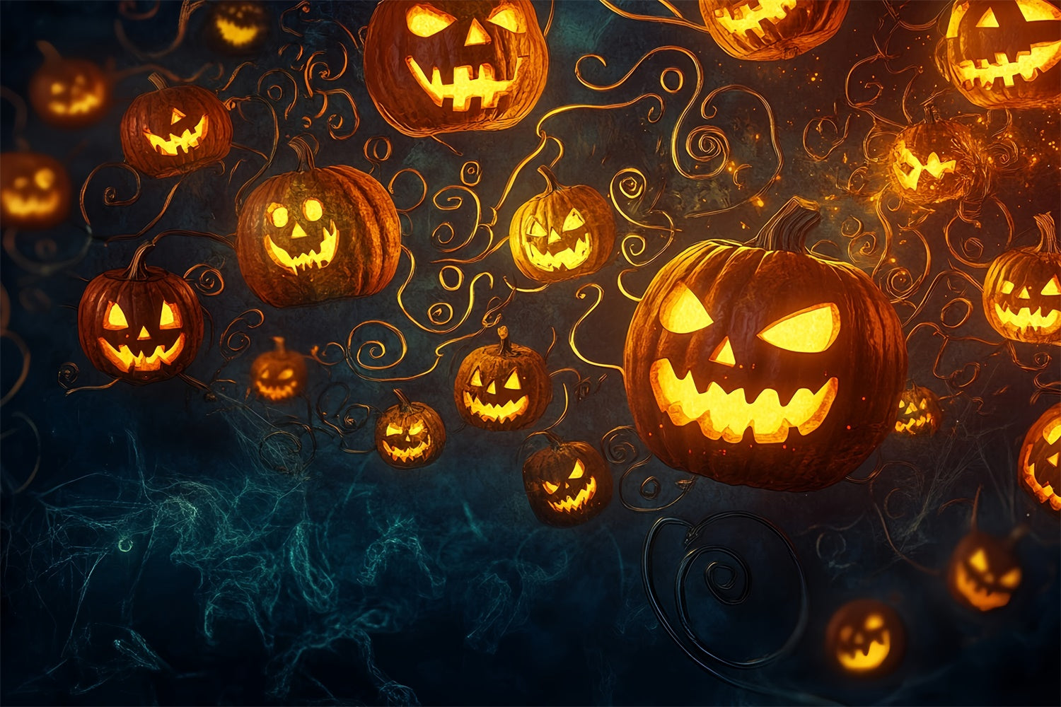 Toile de fond Photo Halloween Frénésie de Citrouilles Volantes MRR7-23