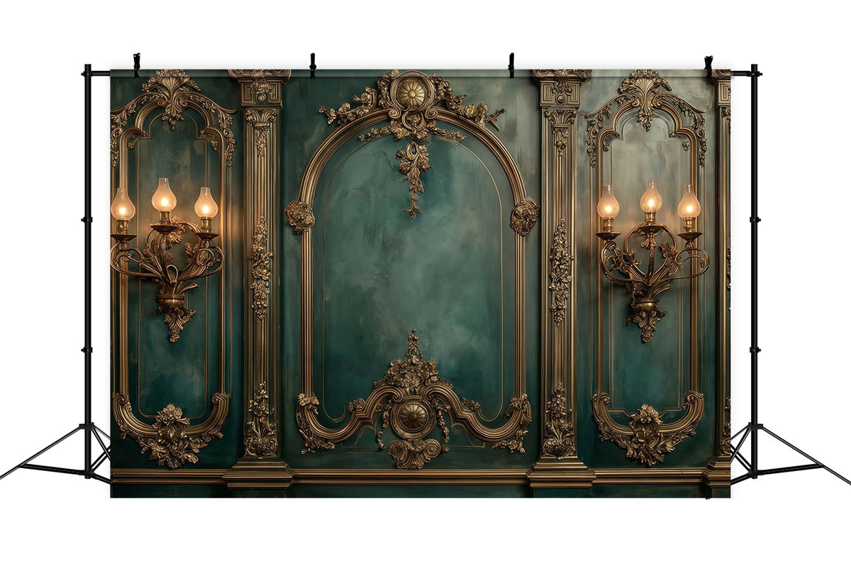 Toile de fond Vintage Mur Émeraude Doré Baroque MRR7-231
