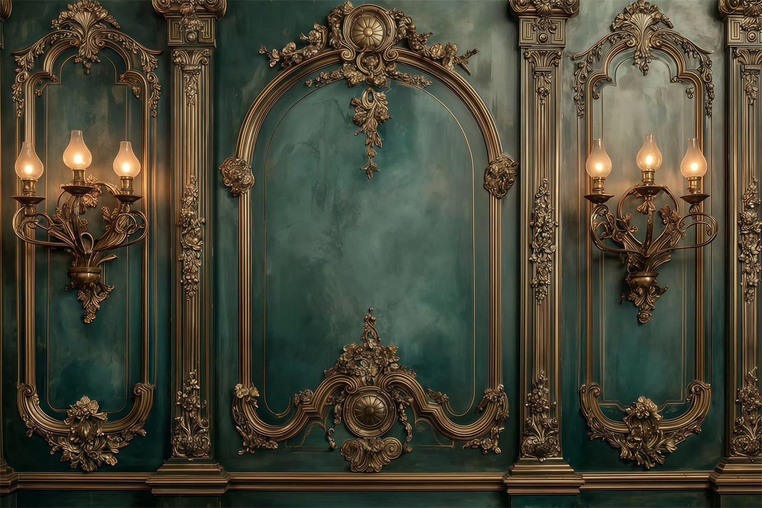Toile de fond Vintage Mur Émeraude Doré Baroque MRR7-231