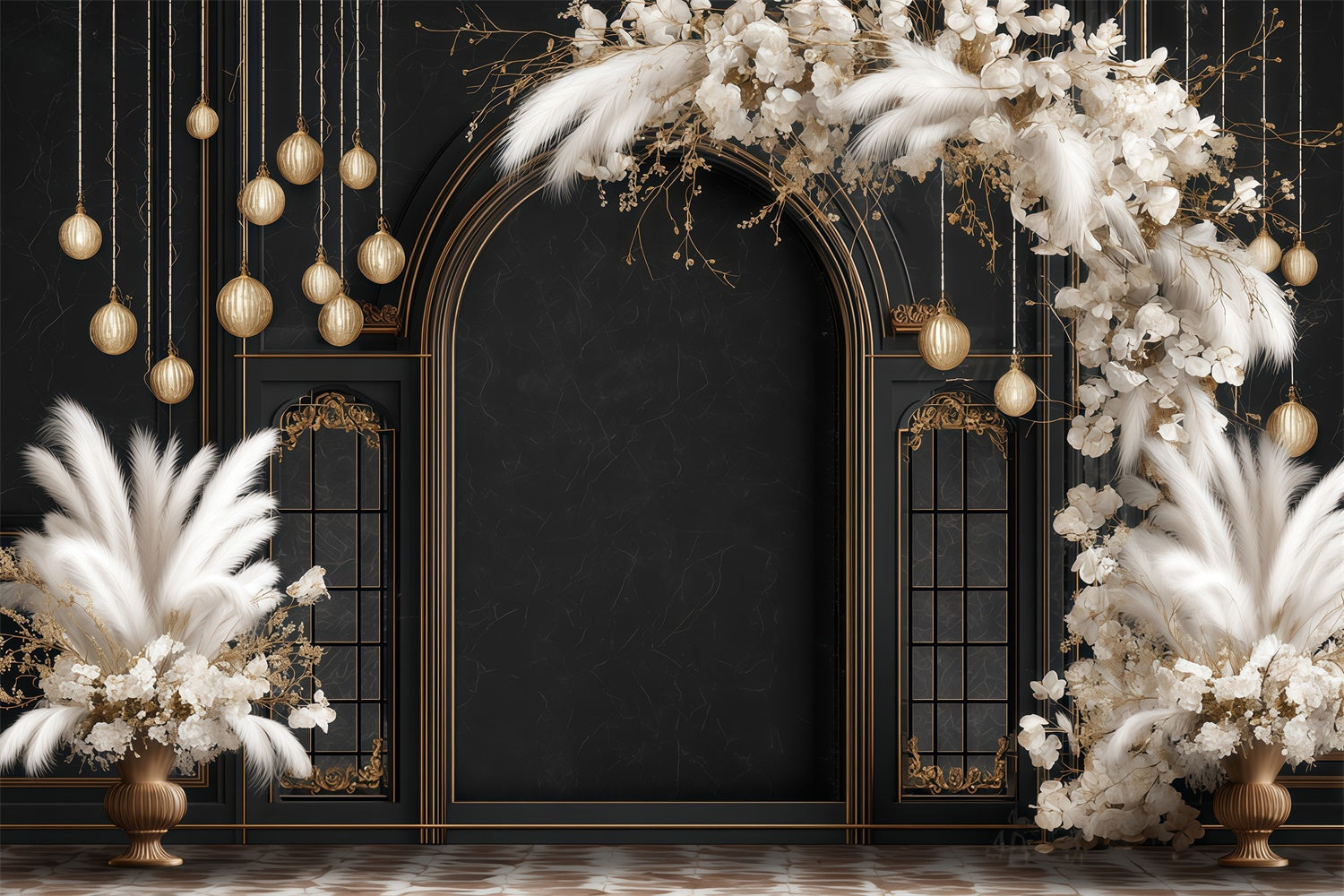 Toile de fond bohème Arche Glamour Noir et Or MRR7-256