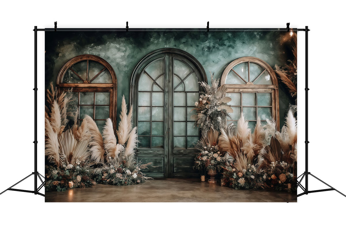 Toile de fond photo bohème Fenêtre Rustique Émeraude MRR7-257