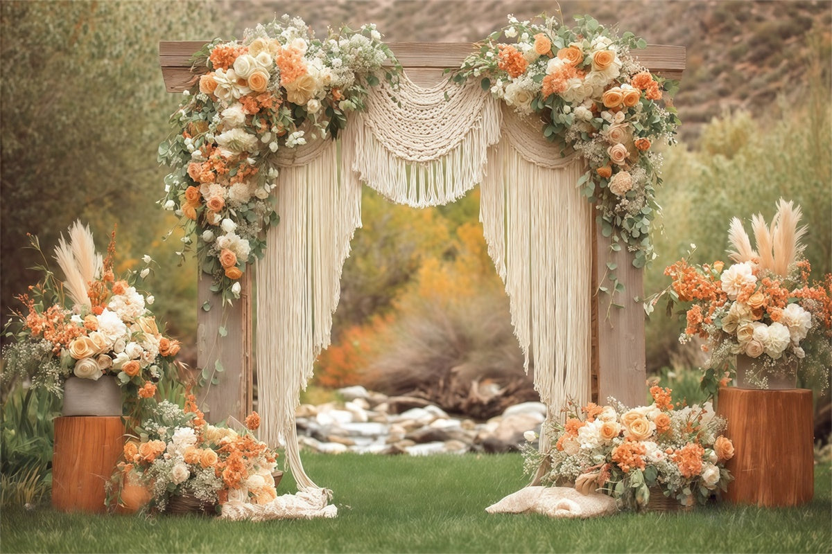 Toile de fond bohème Macramé Prairie Jardin Mariage MRR7-259