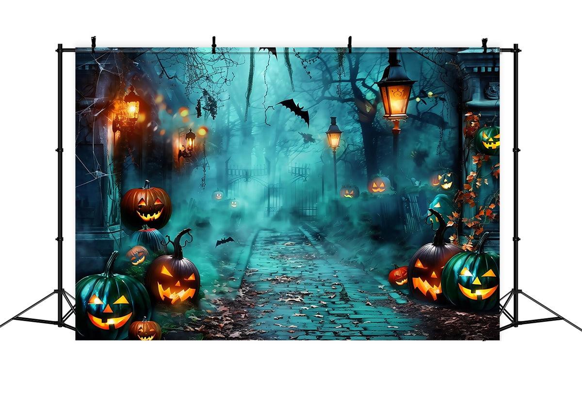 Toile de fond Halloween Allée Brumeuse aux Citrouilles MRR7-26