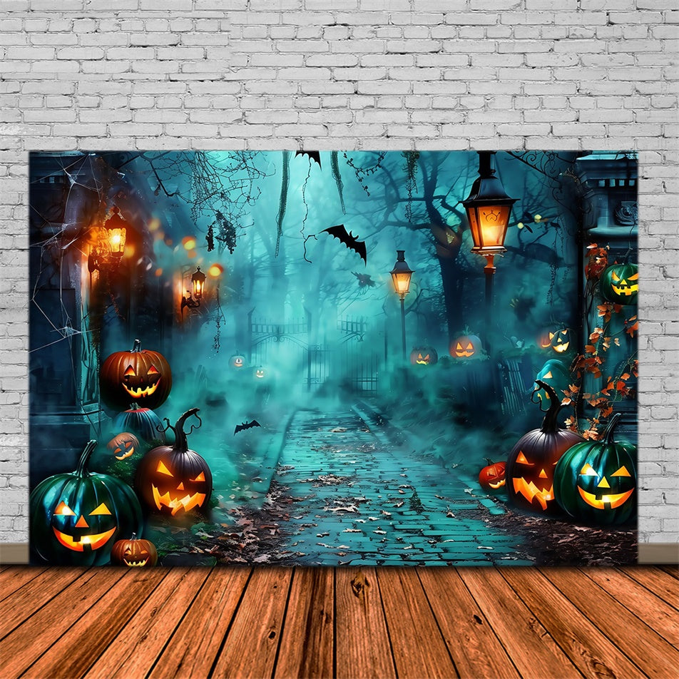 Toile de fond Halloween Allée Brumeuse aux Citrouilles MRR7-26