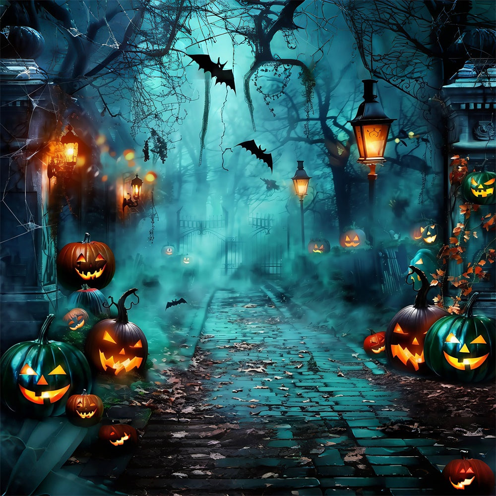 Toile de fond Halloween Allée Brumeuse aux Citrouilles MRR7-26