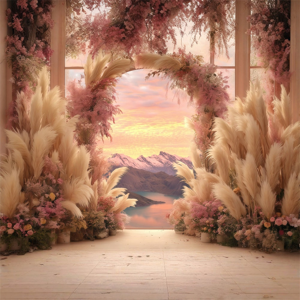 Toile de fond bohème Vue Montagne au Coucher du Soleil MRR7-260