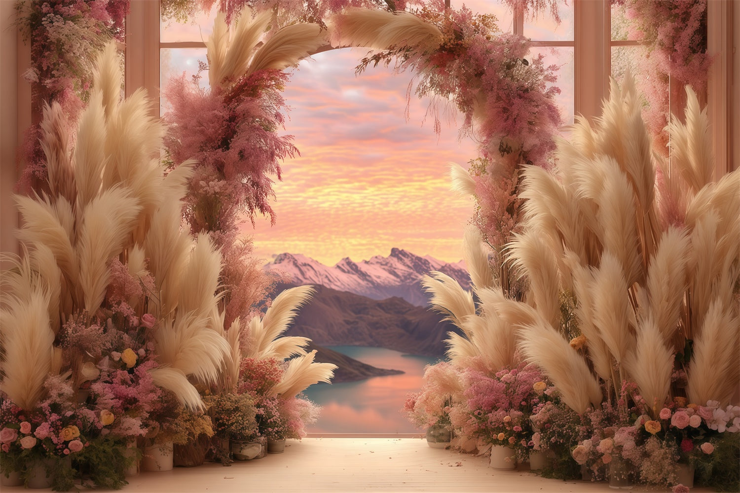 Toile de fond bohème Vue Montagne au Coucher du Soleil MRR7-260