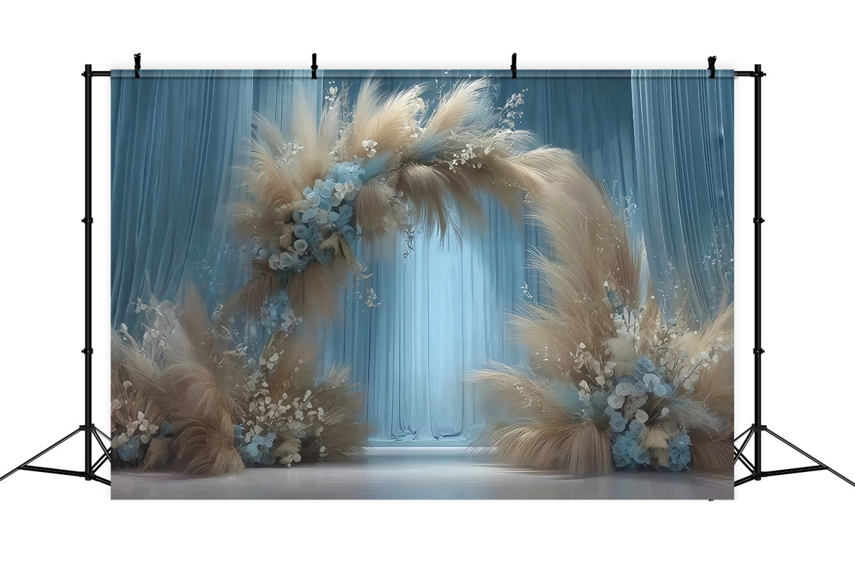 Toile de fond bohème Arche Pampas Bleu Brumeux MRR7-266