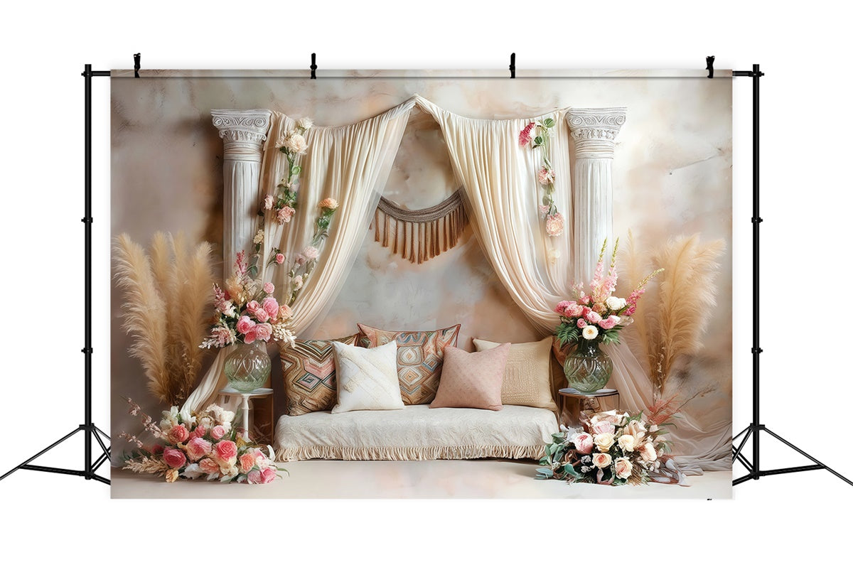 Toile de fond photo bohème Jardin Romain Rosé MRR7-268