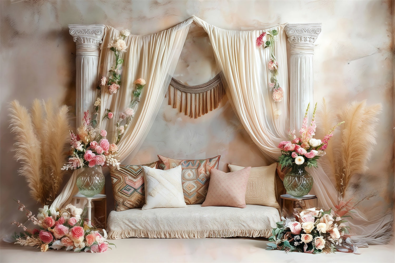 Toile de fond photo bohème Jardin Romain Rosé MRR7-268