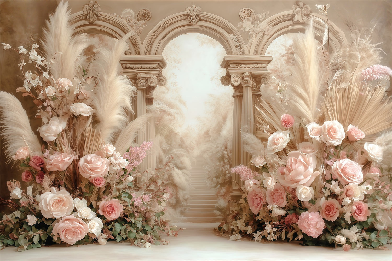 Toile de fond photo bohème Fantaisie Florale Crème MRR7-269