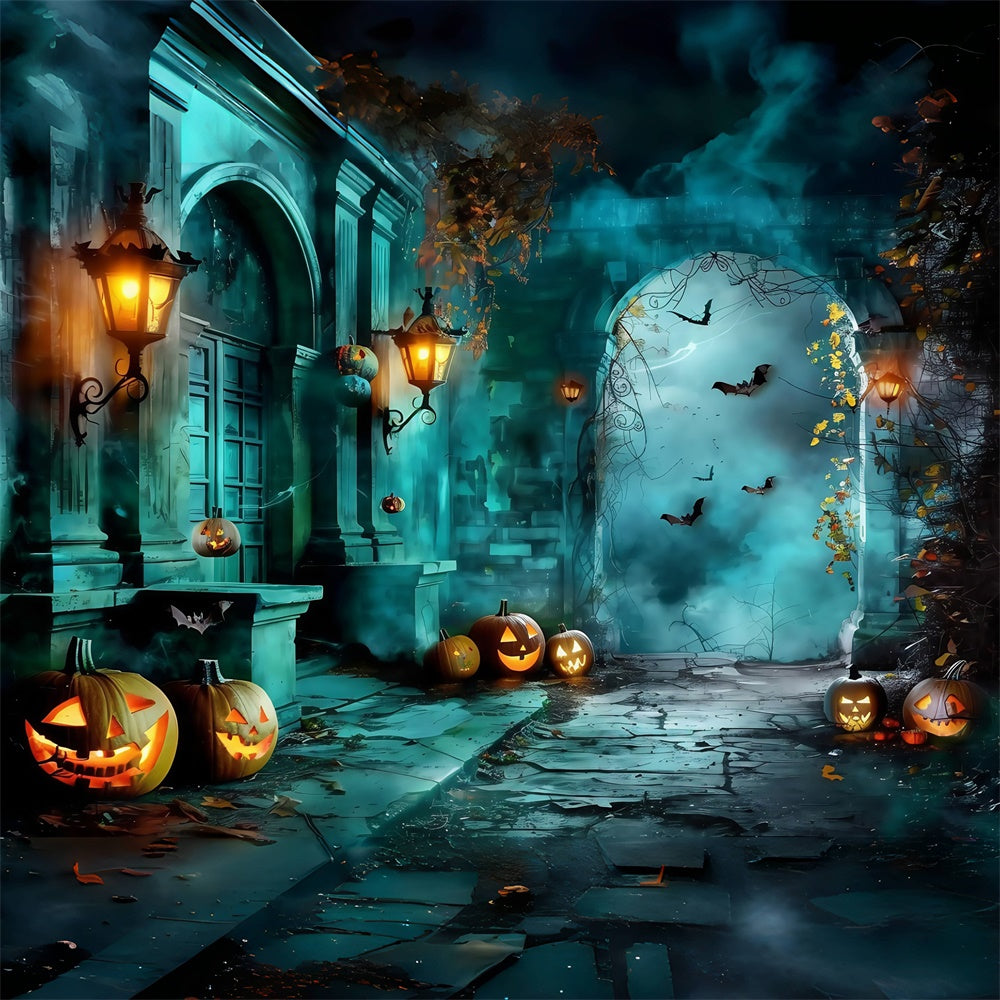 Toile de fond Photo Halloween Entrée Citrouille au Crépuscule MRR7-27
