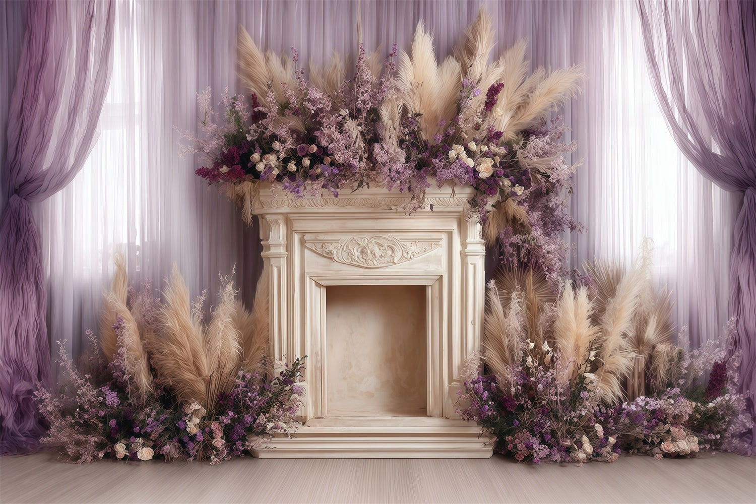 Toile de fond bohème Grâce Cheminée Floraison MRR7-270