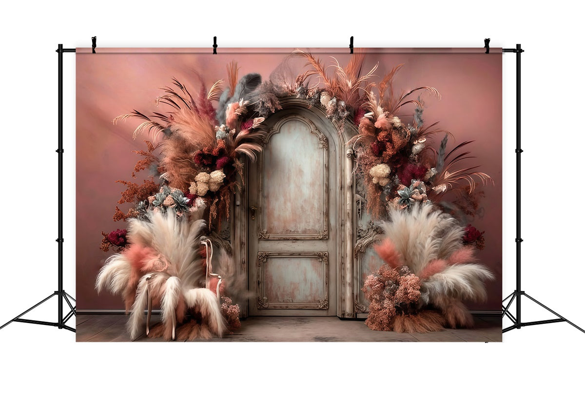 Toile de fond photo bohème Porte Fleurie Plumes MRR7-272