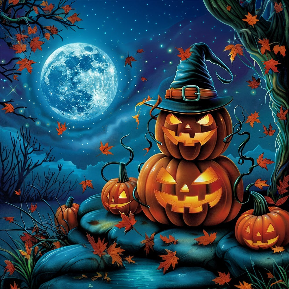 Toile de fond Photo Halloween Citrouilles Souriantes et Étoiles MRR7-29