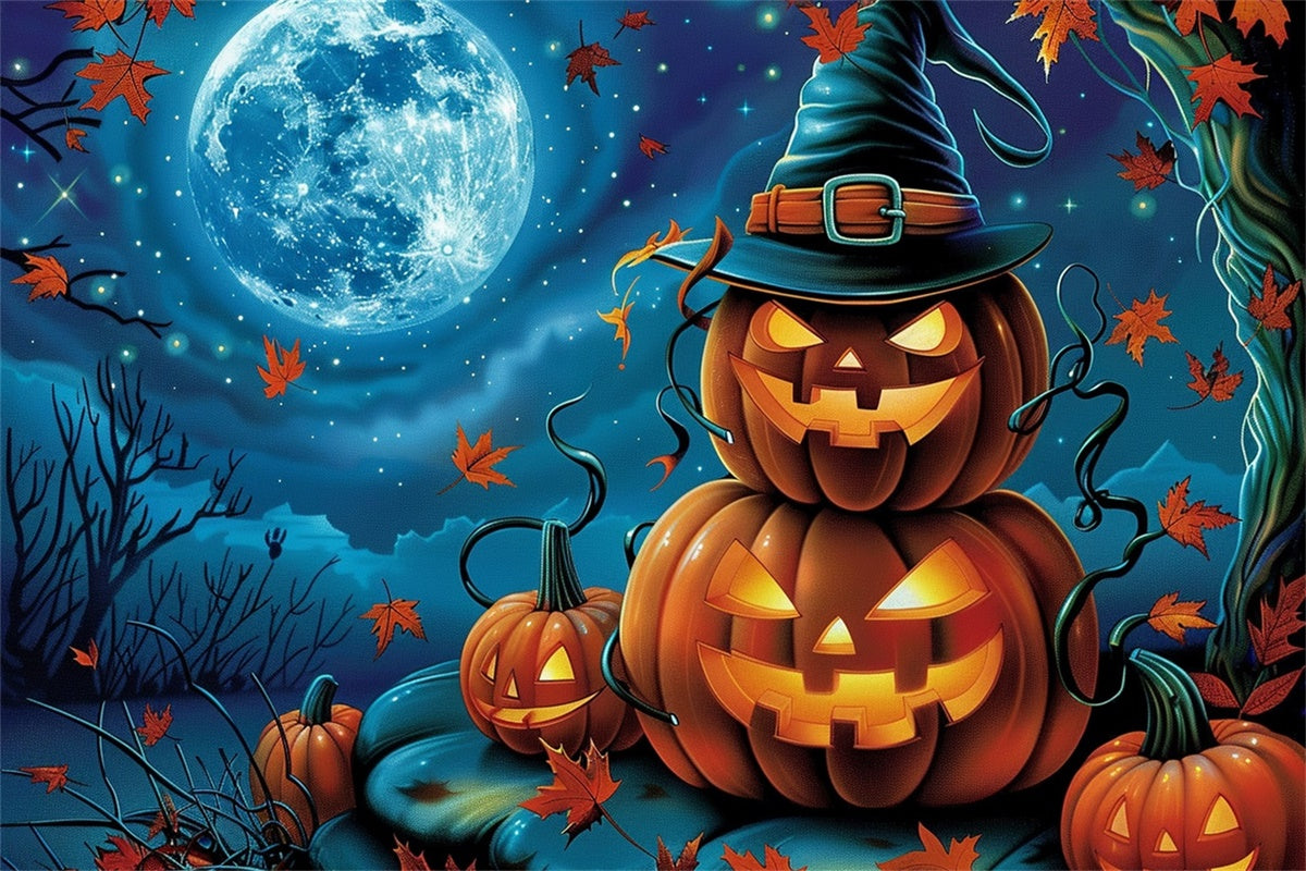 Toile de fond Photo Halloween Citrouilles Souriantes et Étoiles MRR7-29