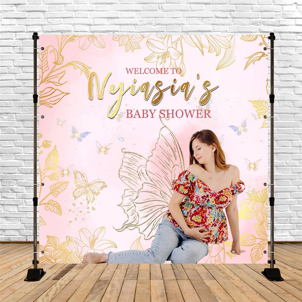 Toile de fond Baby Shower Personnalisable Papillons en Fleurs MRR7-3