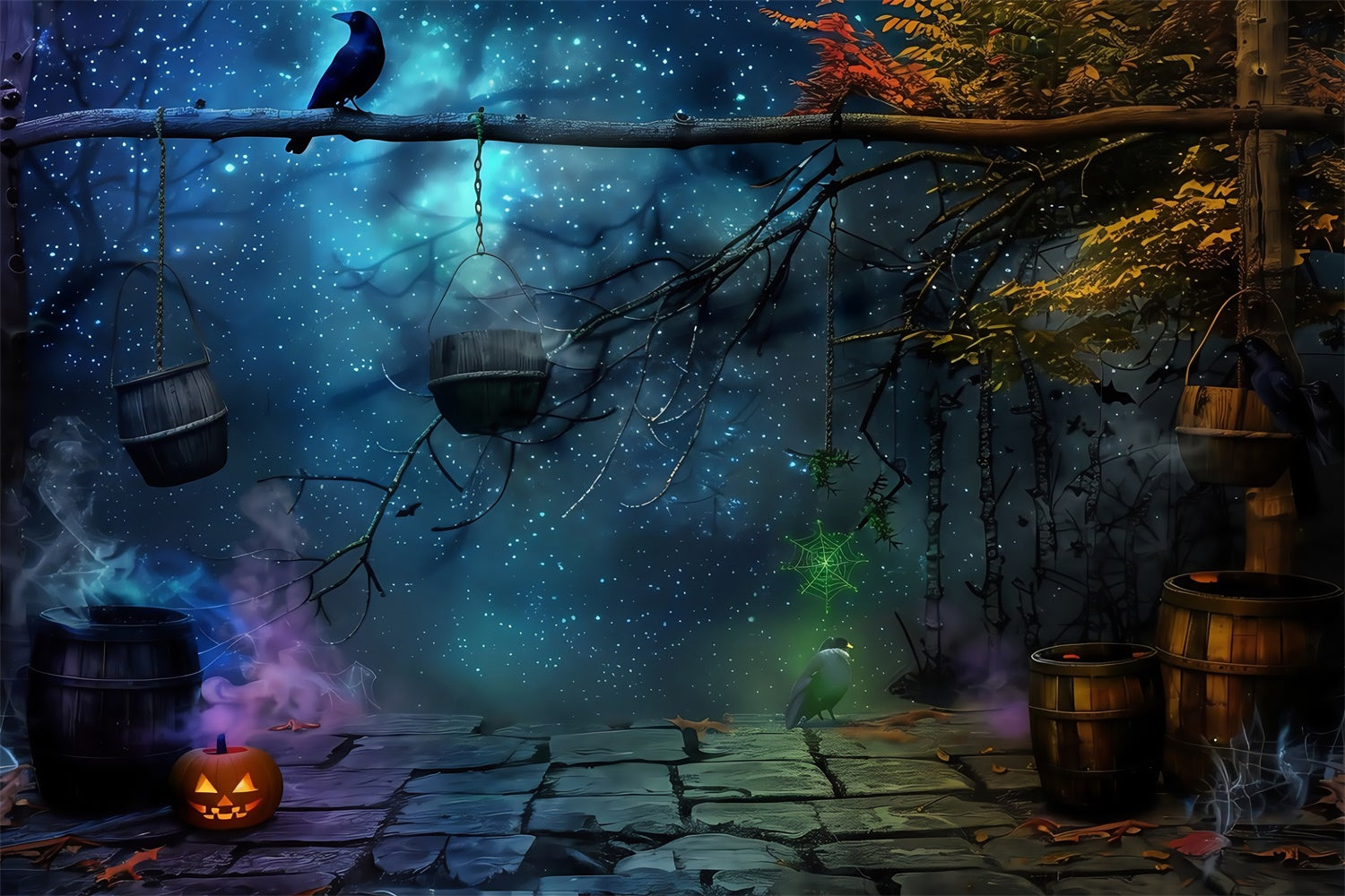 Toile de fond Halloween Bois des Sorcières Étoilé MRR7-30