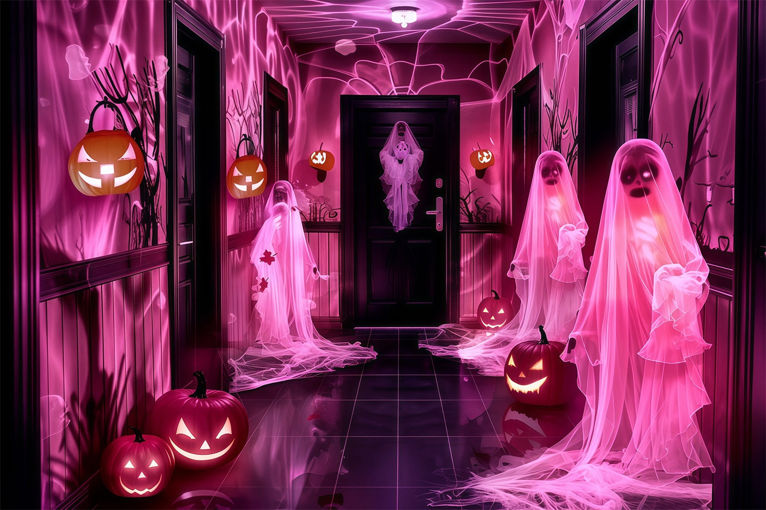 Toile de fond Photo Halloween Citrouilles et Fantômes Lumineux MRR7-31