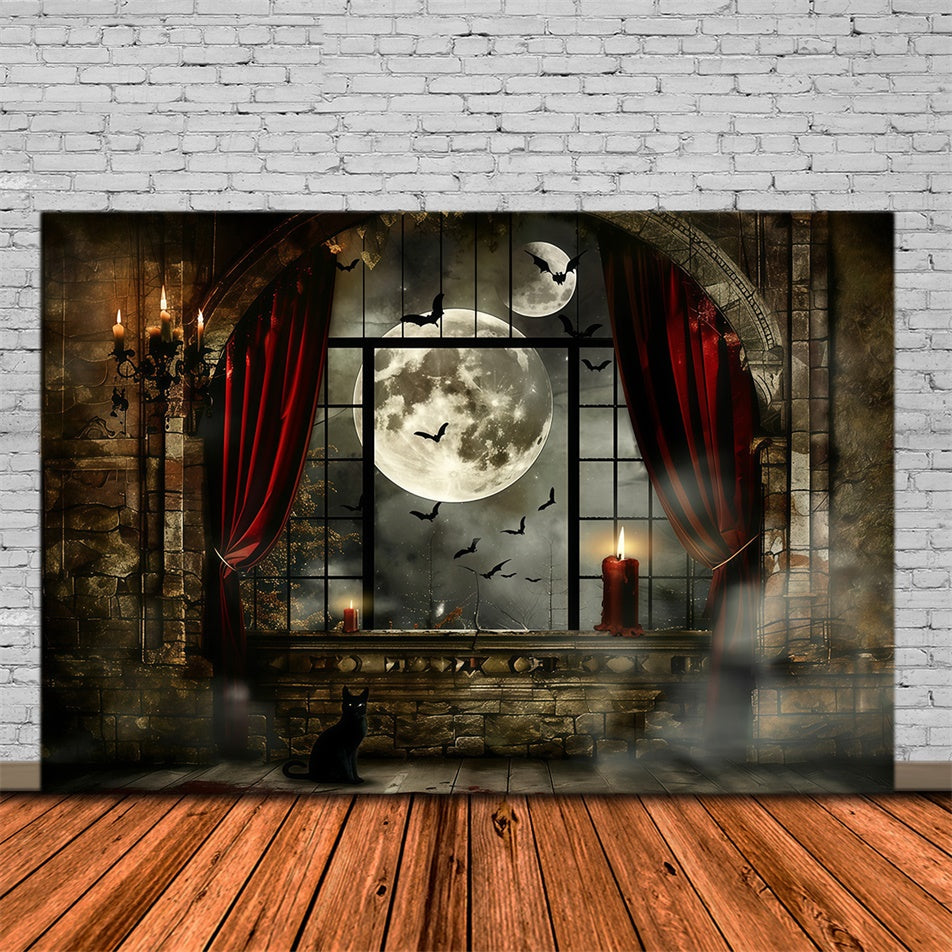 Toile de fond Photo Halloween Fenêtre Hantée au Clair de Lune MRR7-33