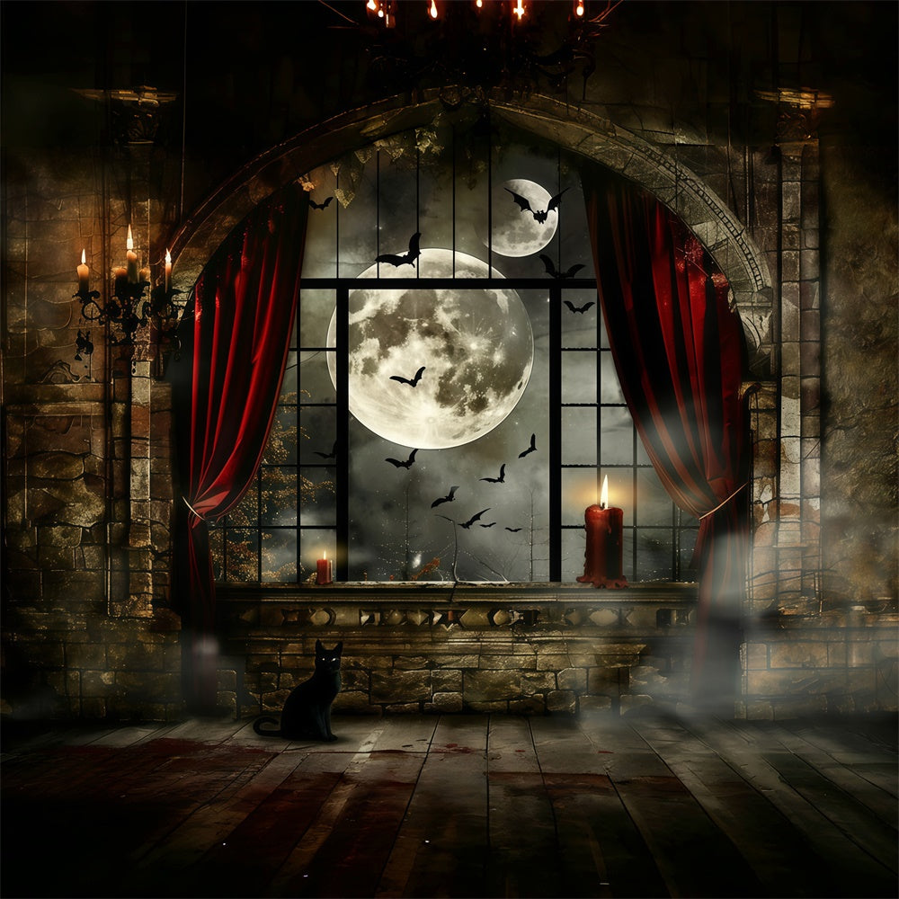 Toile de fond Photo Halloween Fenêtre Hantée au Clair de Lune MRR7-33