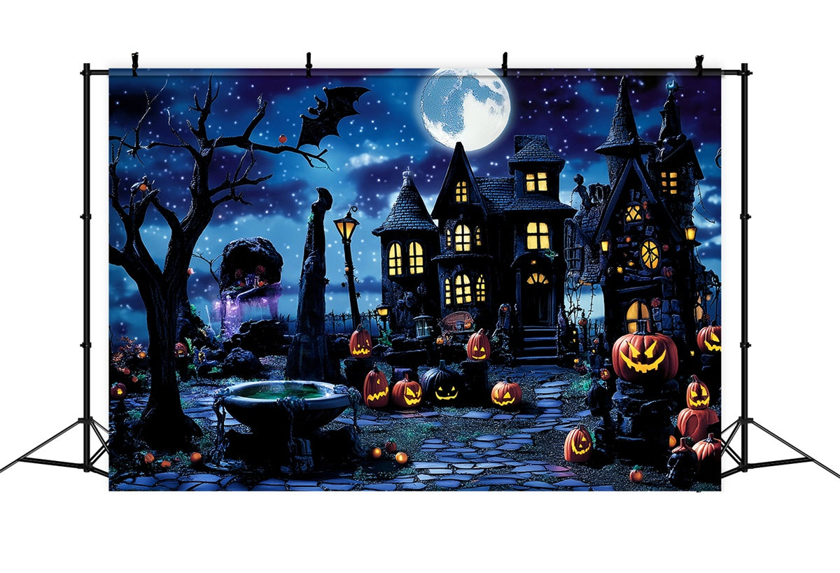 Toile de fond Photo Halloween Rue Effrayante Nuit Étoilée MRR7-35