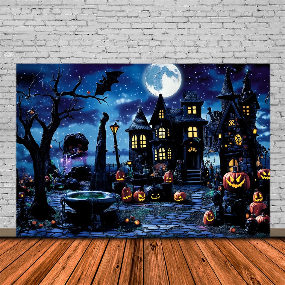 Toile de fond Photo Halloween Rue Effrayante Nuit Étoilée MRR7-35