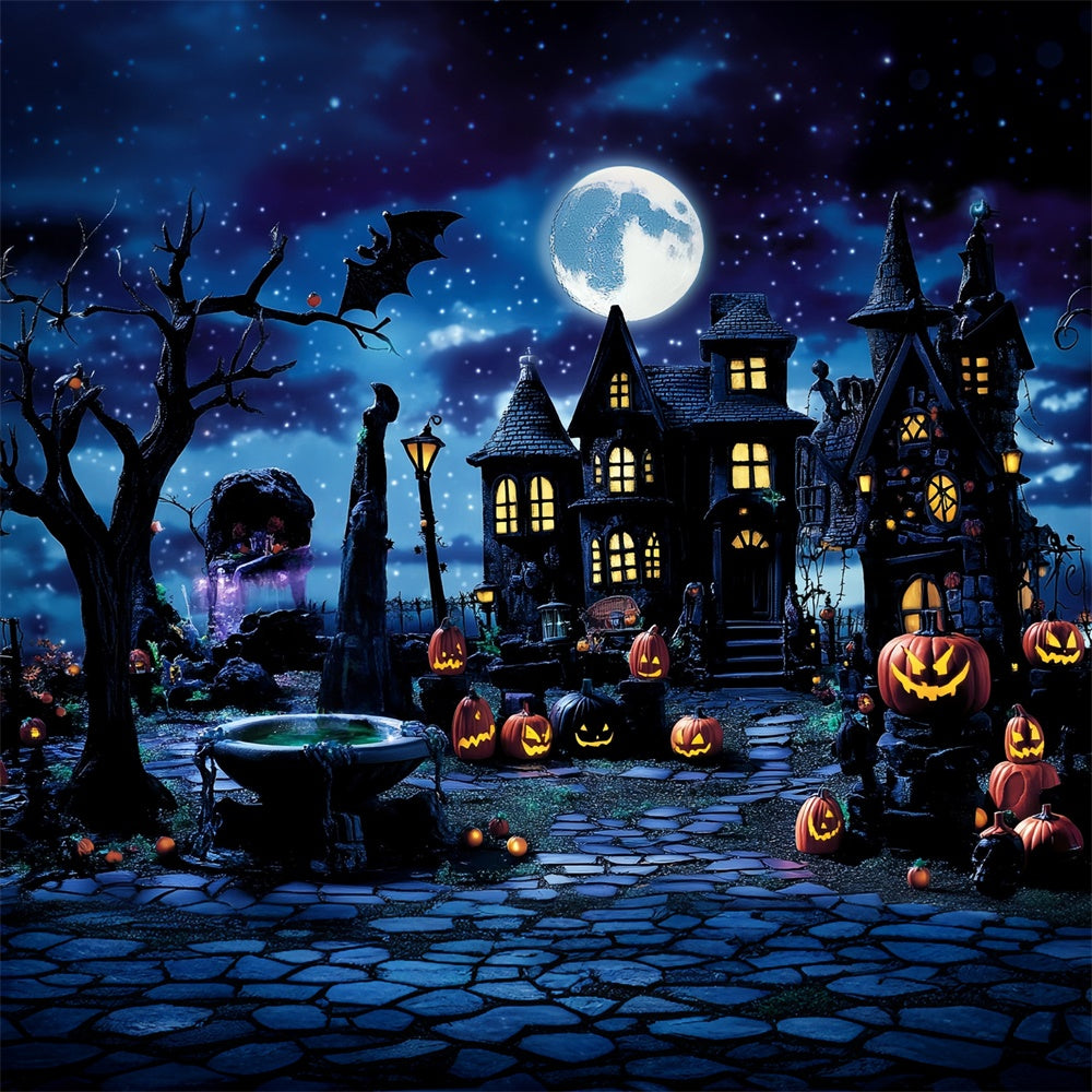 Toile de fond Photo Halloween Rue Effrayante Nuit Étoilée MRR7-35