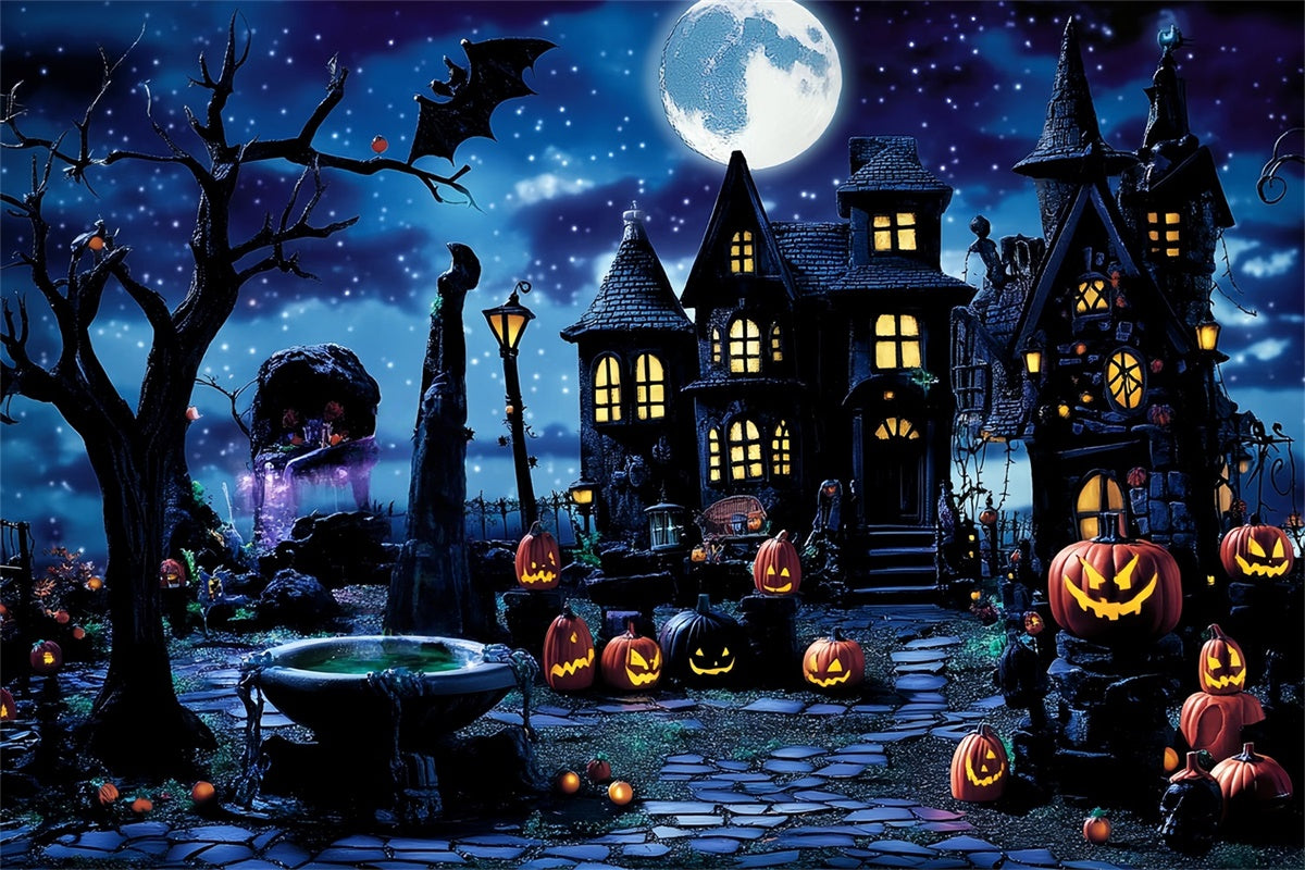 Toile de fond Photo Halloween Rue Effrayante Nuit Étoilée MRR7-35