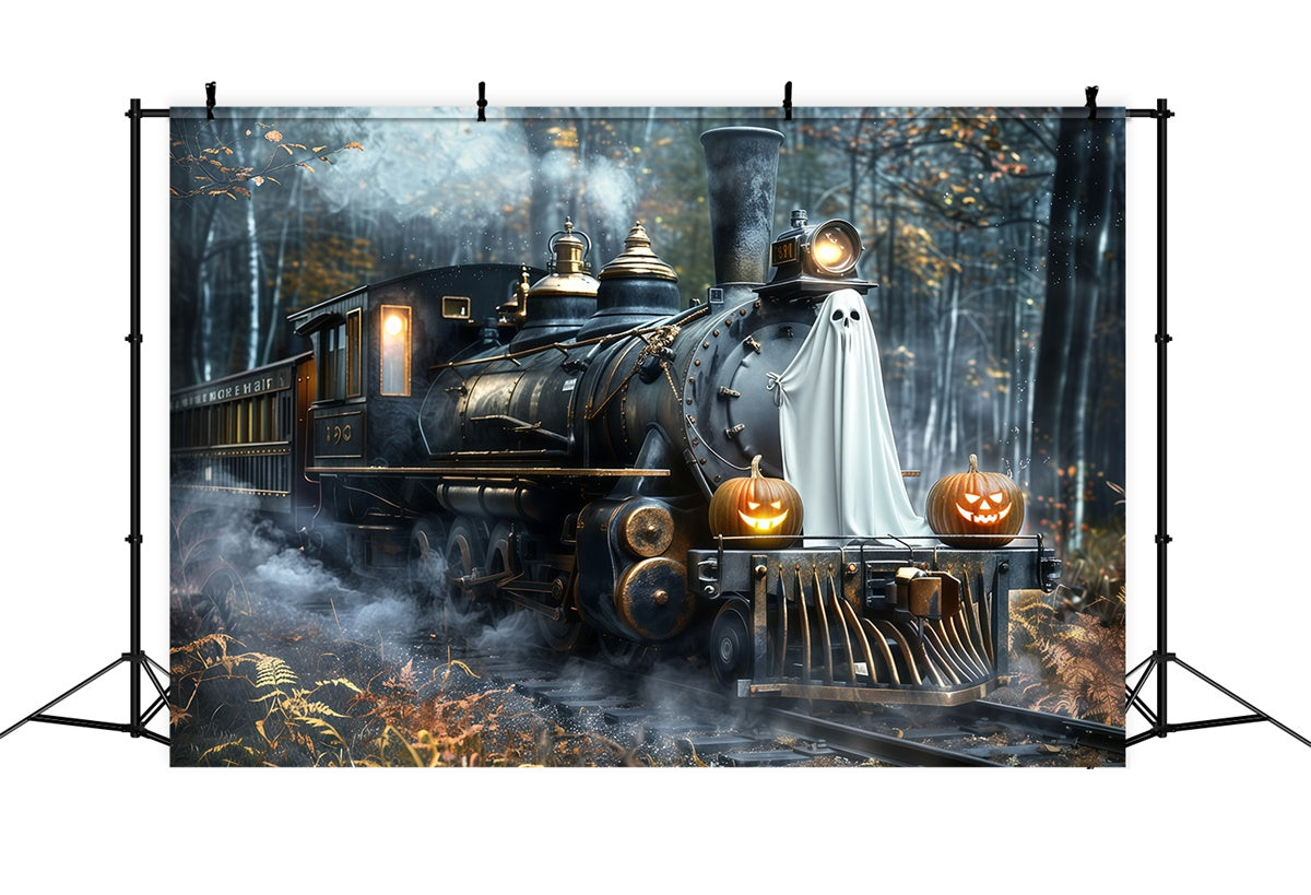 Toile de fond Photo Halloween Forêt Train Citrouille Fantôme MRR7-39