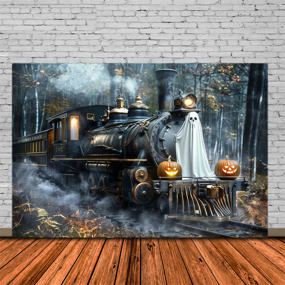 Toile de fond Photo Halloween Forêt Train Citrouille Fantôme MRR7-39