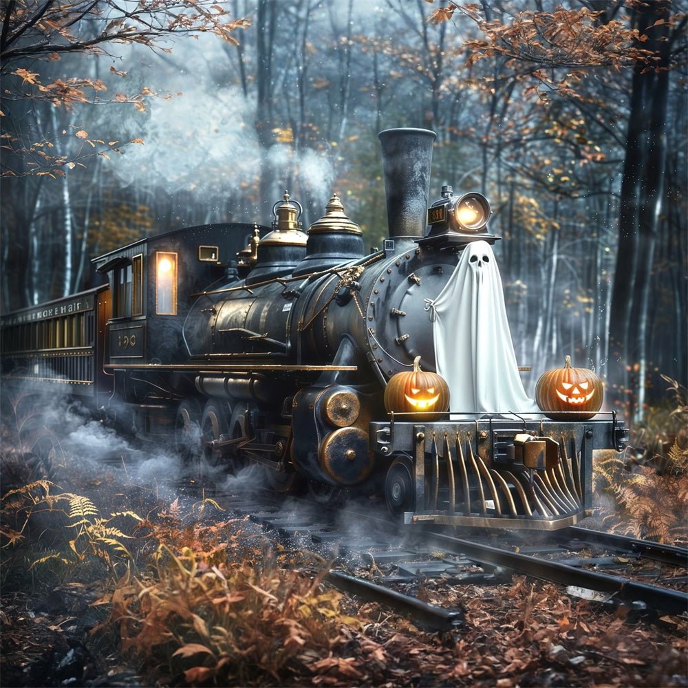 Toile de fond Photo Halloween Forêt Train Citrouille Fantôme MRR7-39