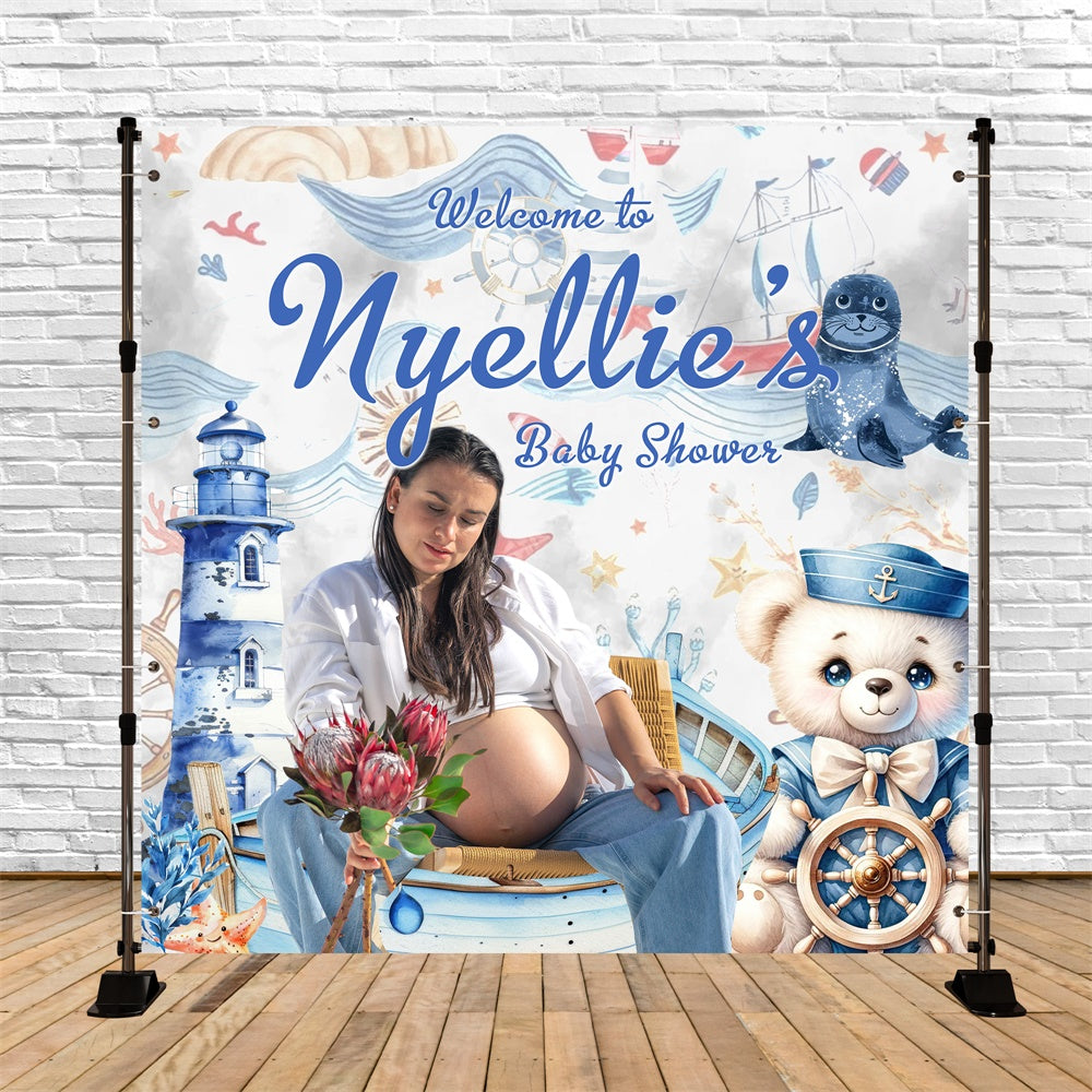 Toile de fond Baby Shower Personnalisable Aventure Nautique MRR7-4