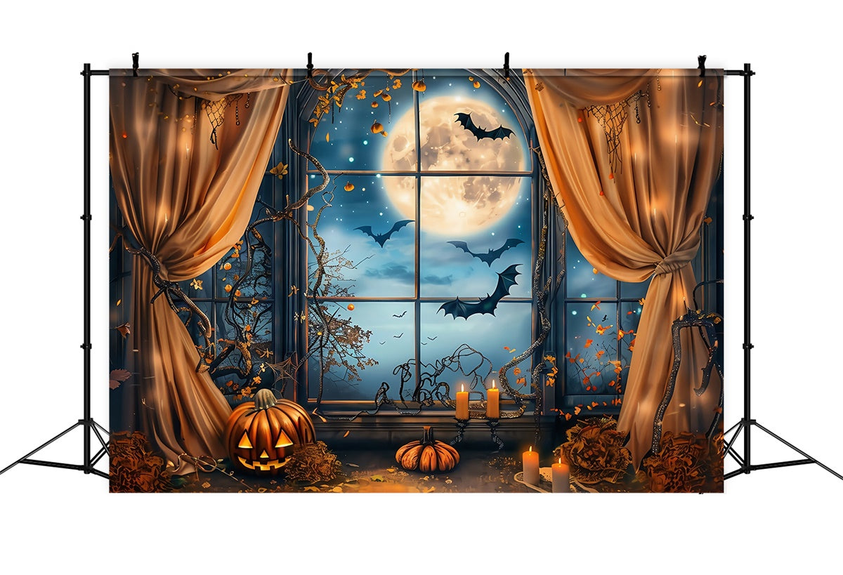 Toile de fond Halloween Fenêtre de Minuit aux Chauves-Souris MRR7-42