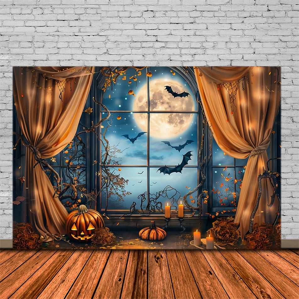 Toile de fond Halloween Fenêtre de Minuit aux Chauves-Souris MRR7-42